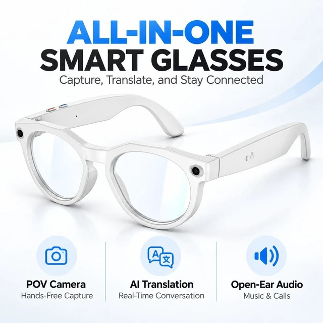 Alt view image 2 of 7 - AI Smart Glasses with Camera POV Vlogging Capture & Open-Ear Audio AI object recognition & translation, photochromic lenses, 290mAh battery