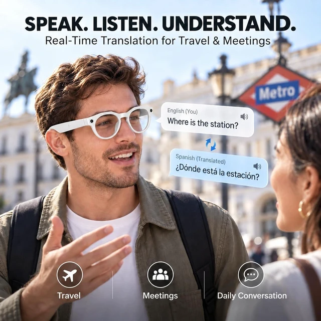 Alt view image 4 of 7 - AI Smart Glasses with Camera POV Vlogging Capture & Open-Ear Audio AI object recognition & translation, photochromic lenses, 290mAh battery