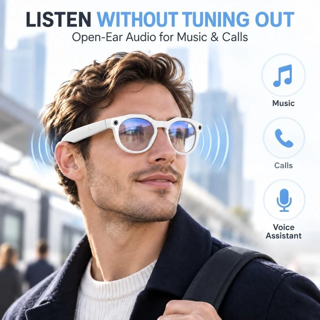 Alt view image 5 of 7 - AI Smart Glasses with Camera POV Vlogging Capture & Open-Ear Audio AI object recognition & translation, photochromic lenses, 290mAh battery