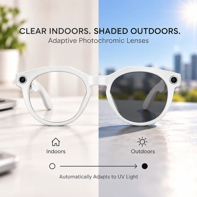 Alt view image 6 of 7 - AI Smart Glasses with Camera POV Vlogging Capture & Open-Ear Audio AI object recognition & translation, photochromic lenses, 290mAh battery