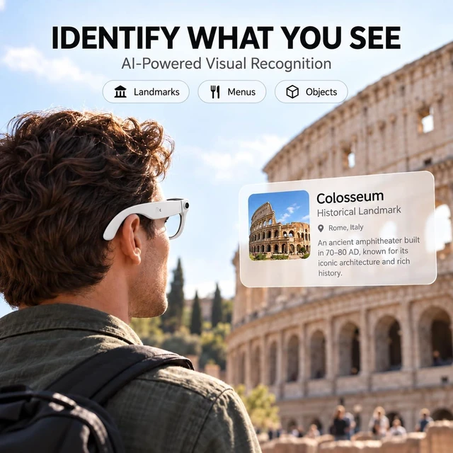Alt view image 7 of 7 - AI Smart Glasses with Camera POV Vlogging Capture & Open-Ear Audio AI object recognition & translation, photochromic lenses, 290mAh battery