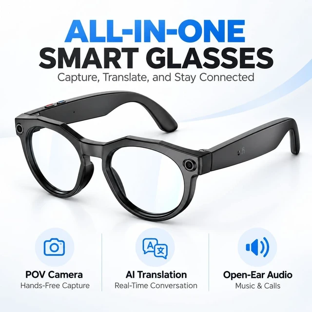 Alt view image 2 of 7 - AI Smart Glasses with Camera POV Vlogging Capture & Open-Ear Audio AI object recognition & translation, photochromic lenses, 290mAh battery