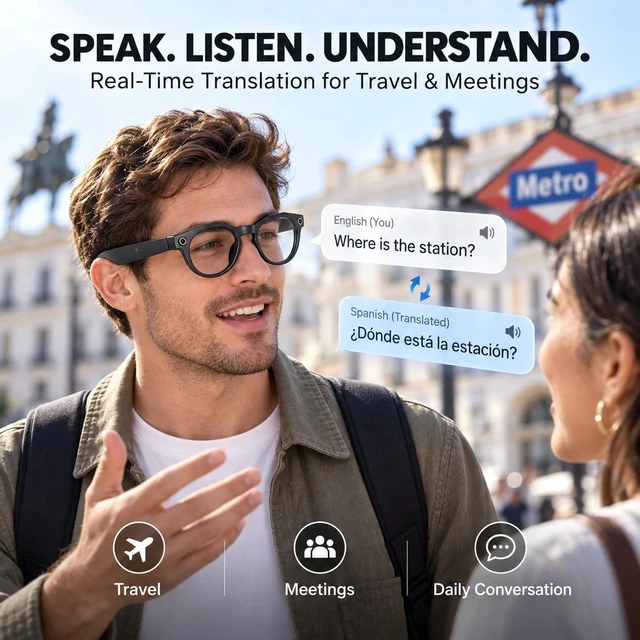 Alt view image 4 of 7 - AI Smart Glasses with Camera POV Vlogging Capture & Open-Ear Audio AI object recognition & translation, photochromic lenses, 290mAh battery