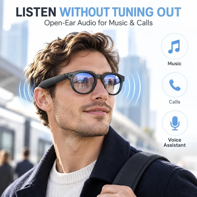 Alt view image 5 of 7 - AI Smart Glasses with Camera POV Vlogging Capture & Open-Ear Audio AI object recognition & translation, photochromic lenses, 290mAh battery