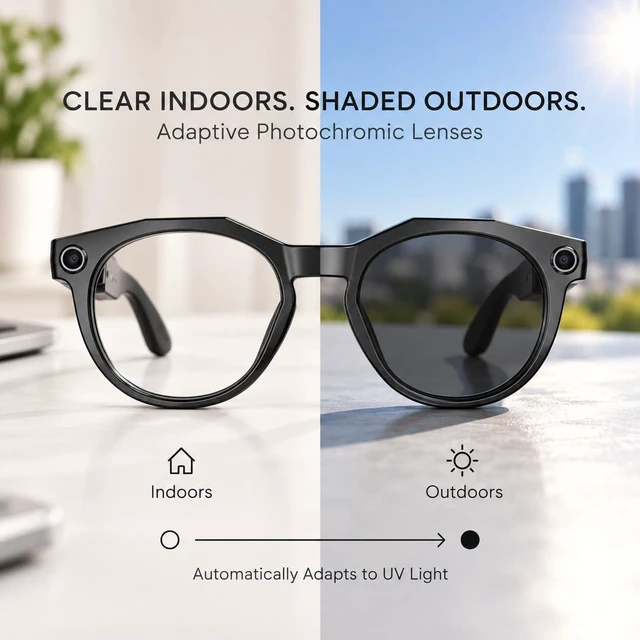 Alt view image 6 of 7 - AI Smart Glasses with Camera POV Vlogging Capture & Open-Ear Audio AI object recognition & translation, photochromic lenses, 290mAh battery