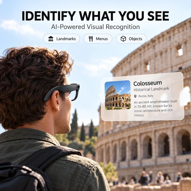 Alt view image 7 of 7 - AI Smart Glasses with Camera POV Vlogging Capture & Open-Ear Audio AI object recognition & translation, photochromic lenses, 290mAh battery