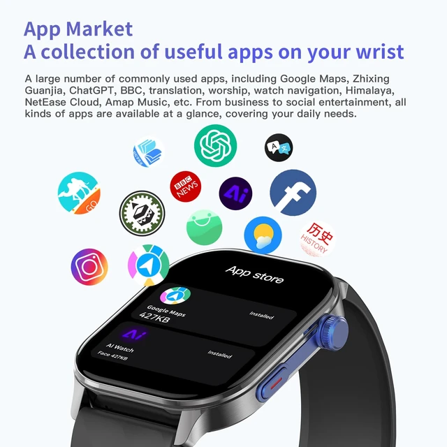 Alt view image 5 of 7 - LC212 AI Smartwatch with App Downloads, 32GB Storage, Custom Watch Faces, Voice Assistant, Music & Video Support, 2.04" Full Display, Health Tracking & 100+ Sports Modes