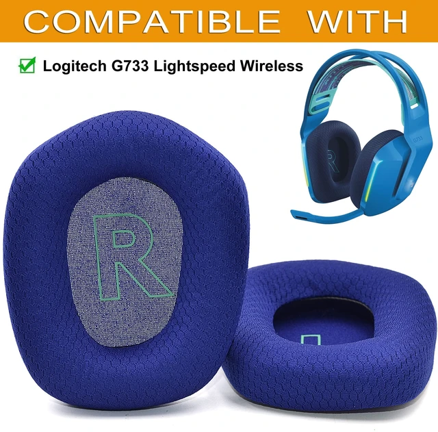 Alt view image 3 of 6 - Mesh Fabric Earpads for Logitech G733 G535 G335 Headphone-Blue Ear Pads with Durable Mesh Fabric for Logitech G733 Lightspeed Wireless Gaming Headset, Comfort Noise Isolation Foam