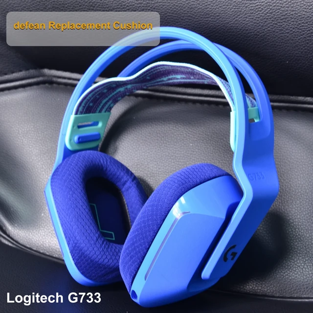 Alt view image 6 of 6 - Mesh Fabric Earpads for Logitech G733 G535 G335 Headphone-Blue Ear Pads with Durable Mesh Fabric for Logitech G733 Lightspeed Wireless Gaming Headset, Comfort Noise Isolation Foam