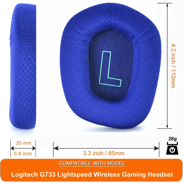 Alt view image 5 of 6 - Mesh Fabric Earpads for Logitech G733 G535 G335 Headphone-Blue Ear Pads with Durable Mesh Fabric for Logitech G733 Lightspeed Wireless Gaming Headset, Comfort Noise Isolation Foam