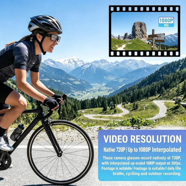 Alt view image 5 of 7 - Smart Glasses with Camera 1080P HD Video Recording Sports Action Eyewear Electronic Shake Reduction, Type C File Access, Recording Glasses for Outdoor Sports First-Person Perspective Video Recording