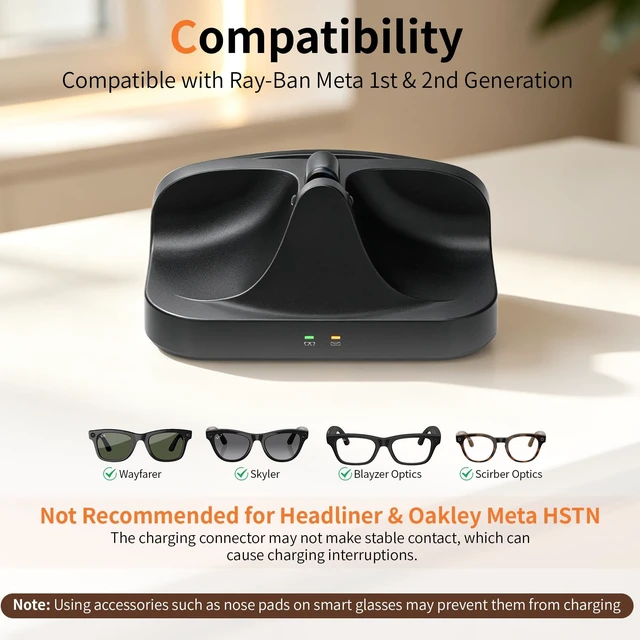 Alt view image 2 of 7 - Magnetic 2-in-1 Charging Stand Compatible with Ray-Ban Meta Glasses Gen 1&2 Compatible with Wayfarer, Skyler, Blayzer/Scriber Optics(NOT for Headliner, Oakley Meta HSTN)