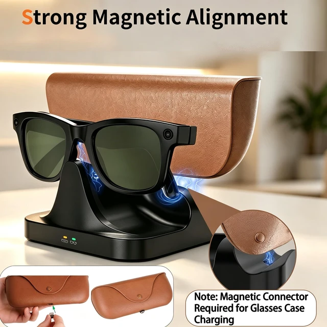 Alt view image 3 of 7 - Magnetic 2-in-1 Charging Stand Compatible with Ray-Ban Meta Glasses Gen 1&2 Compatible with Wayfarer, Skyler, Blayzer/Scriber Optics(NOT for Headliner, Oakley Meta HSTN)