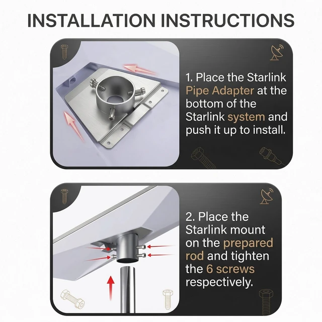Alt view image 6 of 7 - Starlink Pipe Adapter for Gen 3/4/4X (Pipe Not Included) Fits Standard Dish, compatible with V3 Kickstand Dishy, heavy duty pole mount, antenna mount, easy outdoor installation