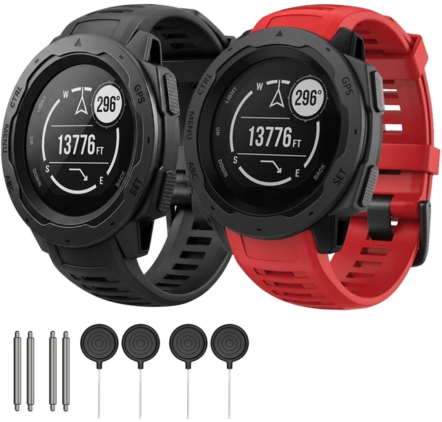 Main image of 2 Pack Waterproof Bands Compatible with Garmin Instinct/Instinct 2 Bands 22mm Soft Silicone Replacement Wristbands for Garmin Instinct Esports/Solar/Tactical, (black+red)