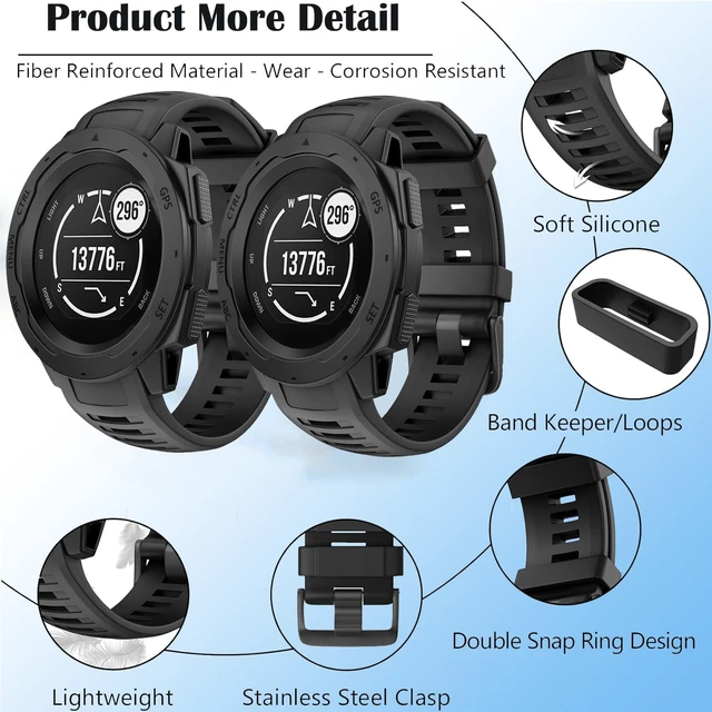 Alt view image 4 of 6 - 2 Pack Waterproof Bands Compatible with Garmin Instinct/Instinct 2 Bands 22mm Soft Silicone Replacement Wristbands for Garmin Instinct Esports/Solar/Tactical, (black+red)