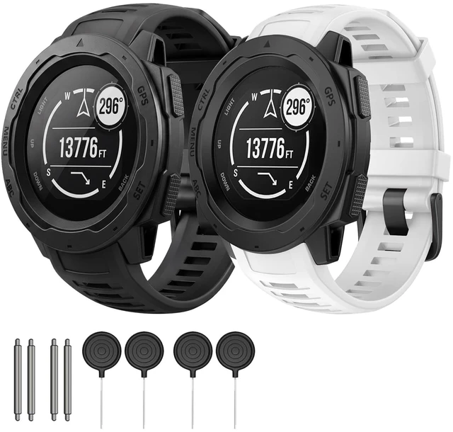 Main image of 2 Pack Waterproof Bands Compatible with Garmin Instinct/Instinct 2 Bands 22mm Soft Silicone Replacement Wristbands for Garmin Instinct Esports/Solar/Tactical, (black+white)