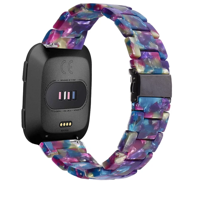 Alt view image 2 of 7 - AWSMOR Compatible with Fitbit Versa 2 /Versa/Versa Lite Band Women men Resin Wristbands Strap with Metal Stainless Steel Buckle Replacement for Fitbit Versa 2 SmartwatchPurple Green Flower