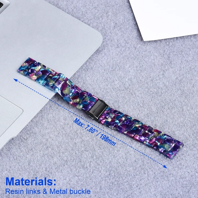 Alt view image 4 of 7 - AWSMOR Compatible with Fitbit Versa 2 /Versa/Versa Lite Band Women men Resin Wristbands Strap with Metal Stainless Steel Buckle Replacement for Fitbit Versa 2 SmartwatchPurple Green Flower