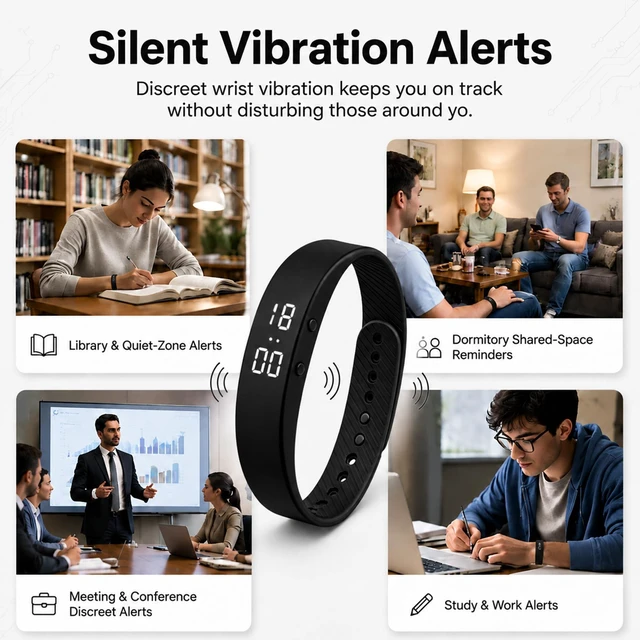 Alt view image 5 of 7 - Silent Vibrating Alarm Wristband, Rechargeable Fitness Activity Tracker Silent vibrating alarm wristband tracks steps and calories, built-in rechargeable battery for daily use