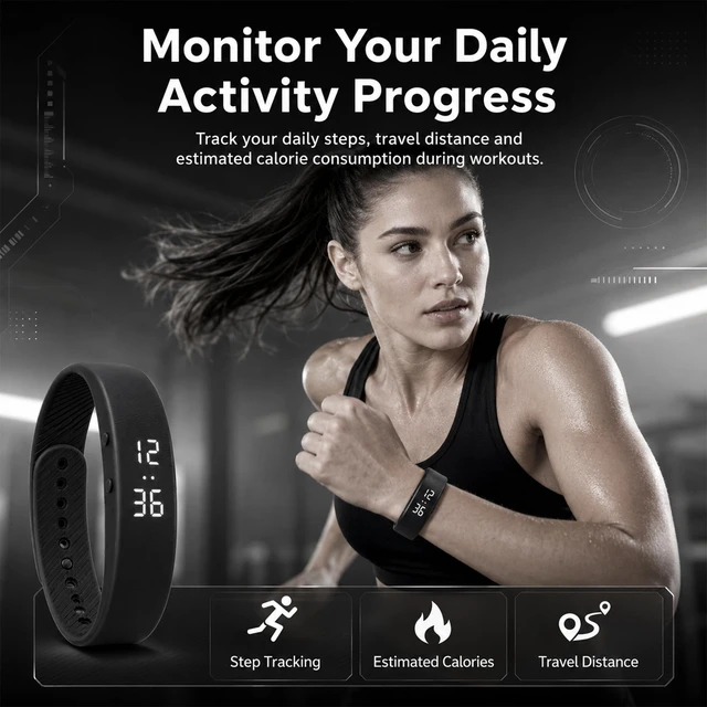 Alt view image 3 of 7 - Silent Vibrating Alarm Wristband, Rechargeable Fitness Activity Tracker Silent vibrating alarm wristband tracks steps and calories, built-in rechargeable battery for daily use