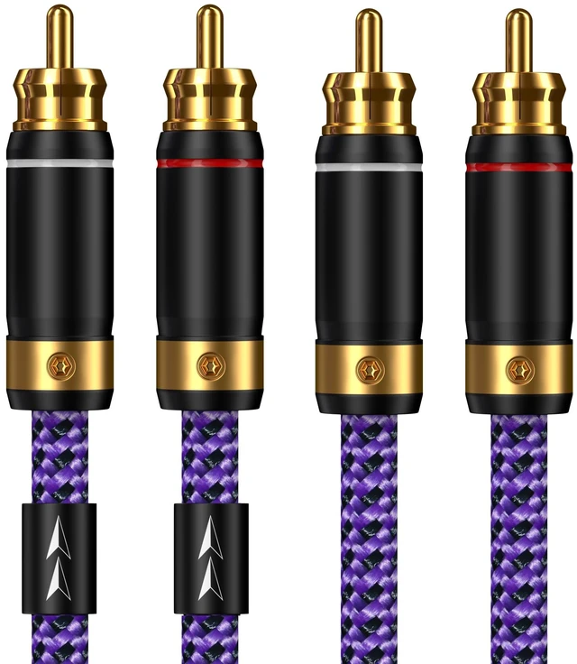 Main image of 2 RCA to 2 RCA Audio Cable Heavy Duty 24K Gold-Plated Pure Copper Shell Oxygen-Free Copper for Home Theater HDTV Amplifiers Hi-Fi Systems Speakers - Purple Top Series (6.5FT/2m)