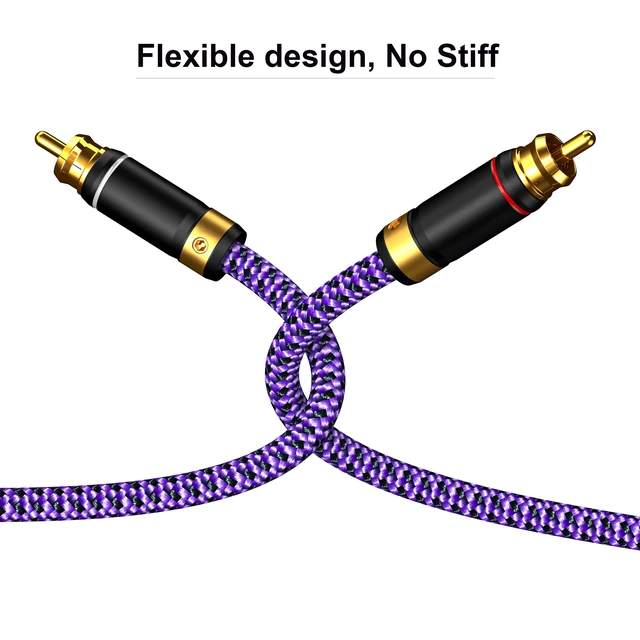 Alt view image 5 of 6 - 2 RCA to 2 RCA Audio Cable Heavy Duty 24K Gold-Plated Pure Copper Shell Oxygen-Free Copper for Home Theater HDTV Amplifiers Hi-Fi Systems Speakers - Purple Top Series (6.5FT/2m)