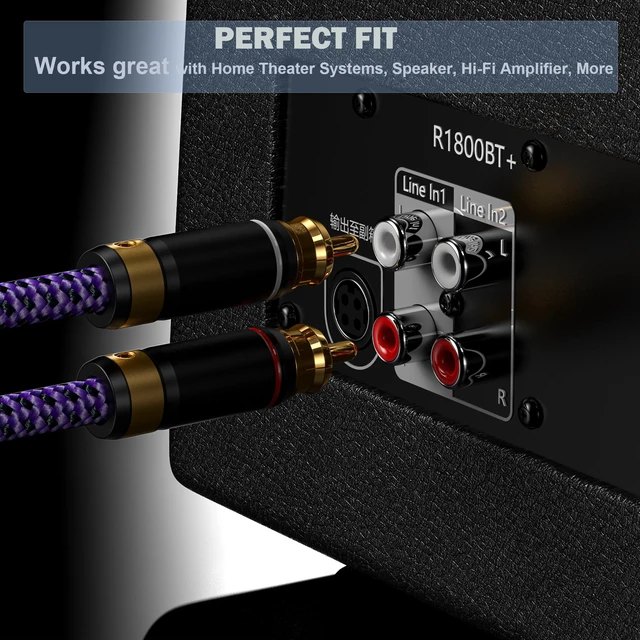 Alt view image 6 of 6 - 2 RCA to 2 RCA Audio Cable Heavy Duty 24K Gold-Plated Pure Copper Shell Oxygen-Free Copper for Home Theater HDTV Amplifiers Hi-Fi Systems Speakers - Purple Top Series (6.5FT/2m)