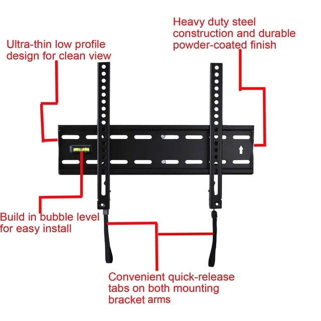 Alt view image 3 of 6 - Ultra Slim TV Wall Mount for 27"-55" LCD LED Plasma TV, 110 lbs Weight Capacity, 1" Low Profile, VESA 100x100-400x400, Black, Fixed, Wall Mount