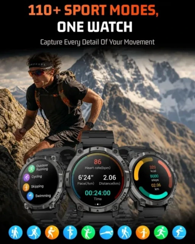 Alt view image 6 of 7 - Mens Smart Watch - Bluetooth Calling, IP68, 24/7 Sleep Monitor, Fitness Step Tracker, 110 Sports Modes, for Android iOS (Jet Black, 1.51)