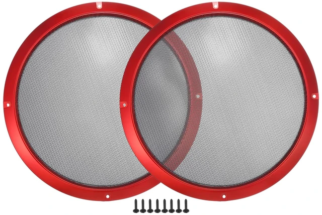 Main image of Universal 10" Car Speaker Grills Cover Mesh Round Pack of 2 10 Inch Audio Speaker Subwoofer Guard Protector Case, with Mounting Screws, Iron, Red Black