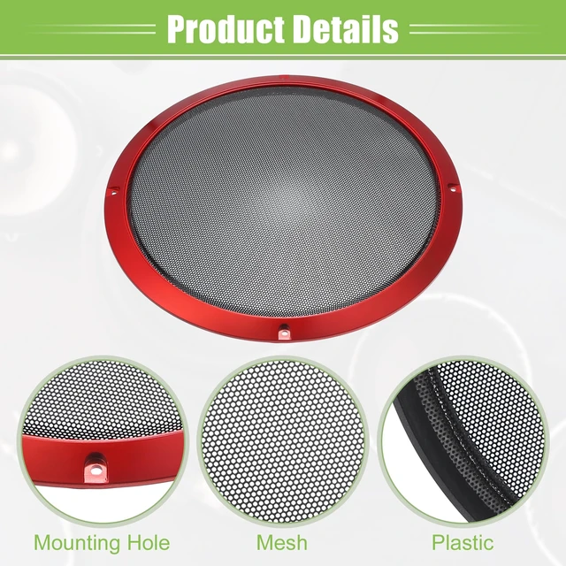 Alt view image 4 of 7 - Universal 10" Car Speaker Grills Cover Mesh Round Pack of 2 10 Inch Audio Speaker Subwoofer Guard Protector Case, with Mounting Screws, Iron, Red Black