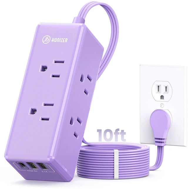 Main image of Purple Extension Cord 10 ft, Power Strip Purple,6 Outlets & 3 USB Ports (1 USB-C), Flat Extension Cord for Home Office Dorm Desk Accessories