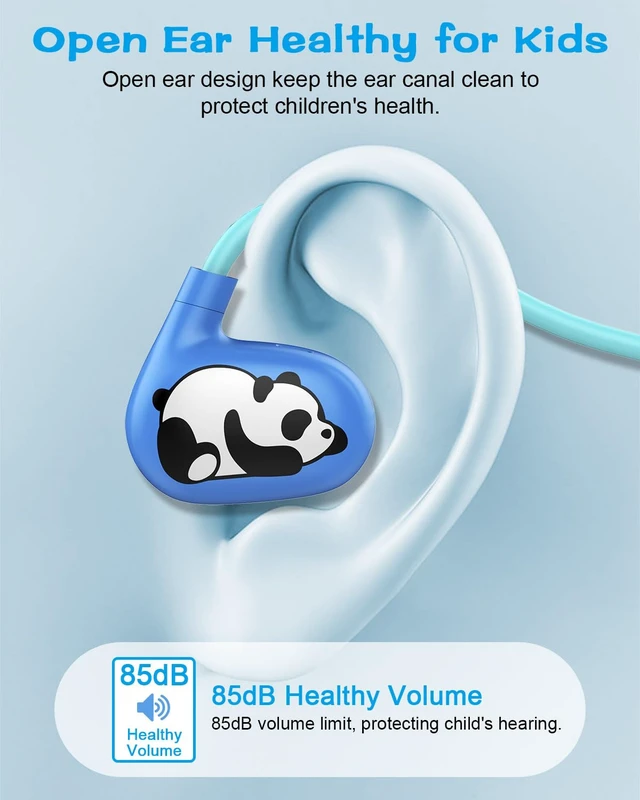 Alt view image 2 of 7 - Kids Headphones, Open Ear Earbuds w/Mic for Call Study Travel 13g Ultra-Light Comfort, Wireless Bluetooth 5.4 Headset with 85dB Healthy Volume Control Protect Hearing, 10H Playtime