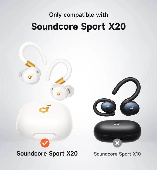 Alt view image 2 of 7 - for Soundcore Sport X20 Case Cover, Shockproof Bumper with Logo Visible Design Cases, Rugged Protective Covers for Anker Soundcore Sport X20 Earbuds with Carabiner & Cleaning Kit, White