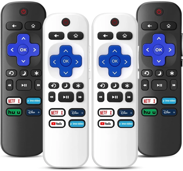 Main image of 4 Packs Replacement Remote Only for Roku TV, Obsidian Black&Glacier White Compatible with All TCL/Hisense/Onn/Sharp/Philips / (Not for Roku Stick, Box or Speaker)
