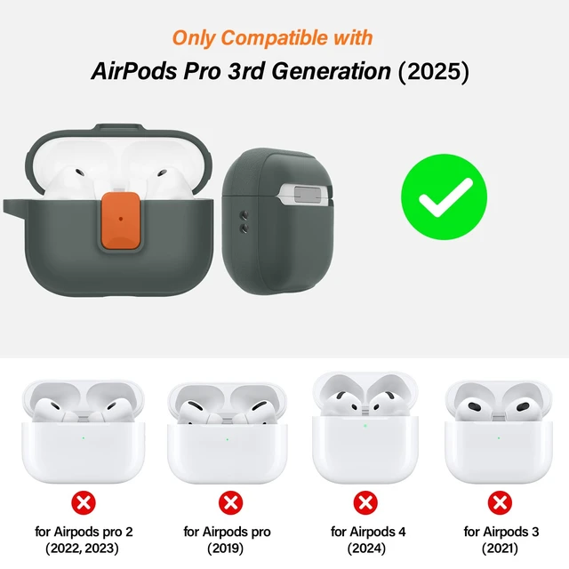Alt view image 2 of 7 - Case for AirPods Pro 3 (2025) with Security Locking, A-Green Orange for Apple AirPod Pro 3/AirPod 5/4 Case with Security Locking, Compatible with MagSafe, Full Rugged Protective Cover