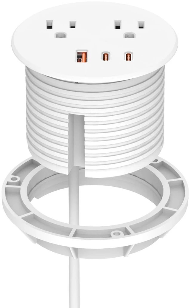 Main image of Desk Power Grommet, Recessed Power Strip with 2 AC Outlets, 2X 65W USB-C & 20W USB-A, 3" Cutout, 6.56FT Cord Ideal for Desks, Counters & Workspaces,Black
