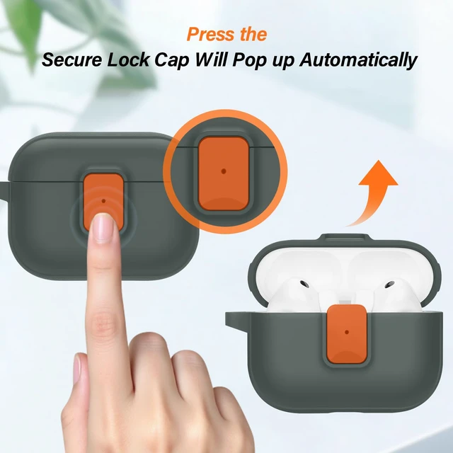 Alt view image 4 of 7 - Case for AirPods Pro 3 (2025) with Security Locking, A-Green Orange for Apple AirPod Pro 3/AirPod 5/4 Case with Security Locking, Compatible with MagSafe, Full Rugged Protective Cover