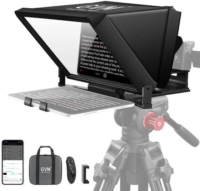 Main image of 12" Teleprompter kit with Remote Control & App, Collapsible Teleprompter for iPad Tablet Phone DSLR Camera, Prompter with Carry Case, HD Refective Display, for Video Recording/Vlogger