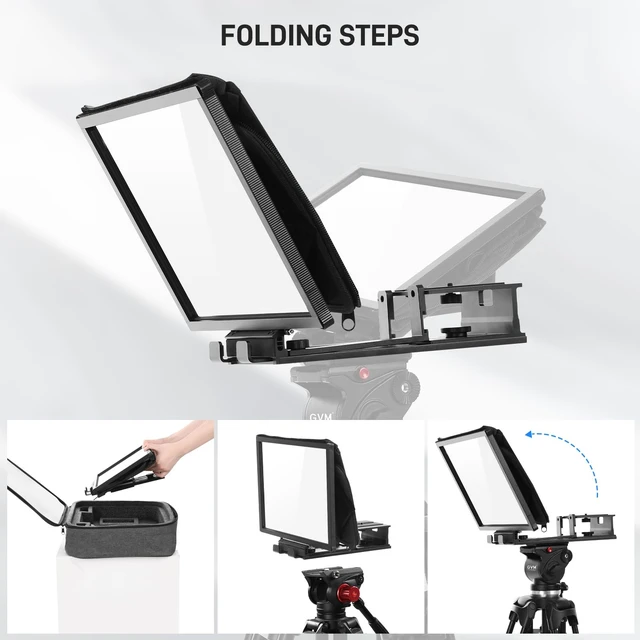 Alt view image 2 of 7 - 12" Teleprompter kit with Remote Control & App, Collapsible Teleprompter for iPad Tablet Phone DSLR Camera, Prompter with Carry Case, HD Refective Display, for Video Recording/Vlogger
