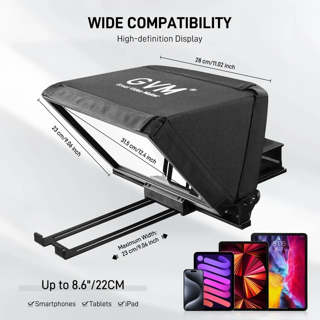 Alt view image 3 of 7 - 12" Teleprompter kit with Remote Control & App, Collapsible Teleprompter for iPad Tablet Phone DSLR Camera, Prompter with Carry Case, HD Refective Display, for Video Recording/Vlogger