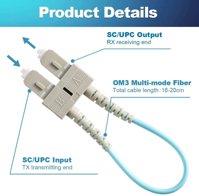 Alt view image 5 of 7 - 4 PCS OM3 Loopback Plug Tester Multimode SC-UPC Fiber Optical Duplex Cable Adapter 50/125
