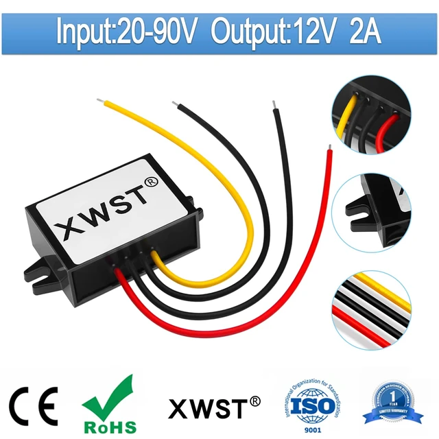 Alt view image 2 of 7 - DC Converter 20-90V 12V Step Down Buck 2A Voltage Regulator for Golf Cart Car Device (XW-2090-12-2A)