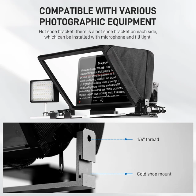 Alt view image 6 of 7 - 12" Teleprompter kit with Remote Control & App, Collapsible Teleprompter for iPad Tablet Phone DSLR Camera, Prompter with Carry Case, HD Refective Display, for Video Recording/Vlogger