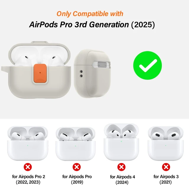 Alt view image 2 of 7 - Case for AirPods Pro 3 (2025) with Security Locking, Starlight Orange for Apple AirPod Pro 3/AirPod 5/4 Case with Security Locking, Compatible with MagSafe, Full Rugged Protective Cover