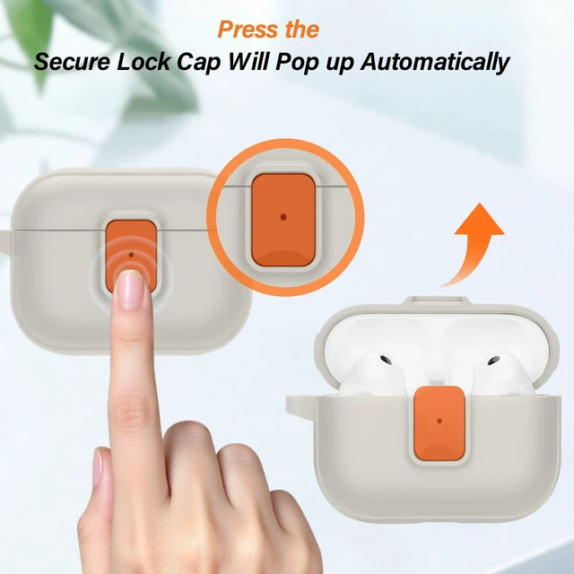 Alt view image 4 of 7 - Case for AirPods Pro 3 (2025) with Security Locking, Starlight Orange for Apple AirPod Pro 3/AirPod 5/4 Case with Security Locking, Compatible with MagSafe, Full Rugged Protective Cover