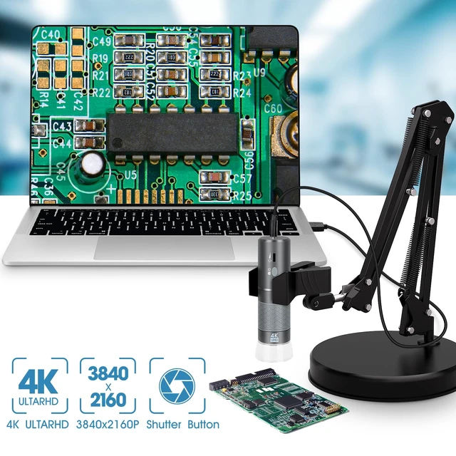 Alt view image 3 of 7 - 4K WiFi Microscope with Max 21 Inch Height Stand & Table Clamp, 50-1000X USB Digital Microscope 3840x 2160P Camera, Work for iPhone Android Windows Mac Linux Chrome
