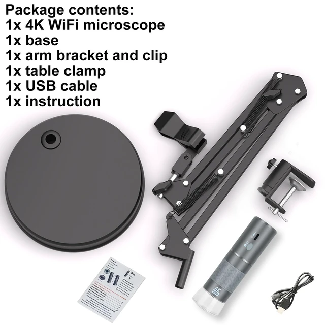 Alt view image 7 of 7 - 4K WiFi Microscope with Max 21 Inch Height Stand & Table Clamp, 50-1000X USB Digital Microscope 3840x 2160P Camera, Work for iPhone Android Windows Mac Linux Chrome