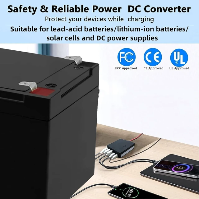 Alt view image 3 of 6 - 12V 24V to USB USB-C Buck Conversion Charger Multi Port Adapter Output DC 5V 12A 60W 3 USB-A and 2 USB-C